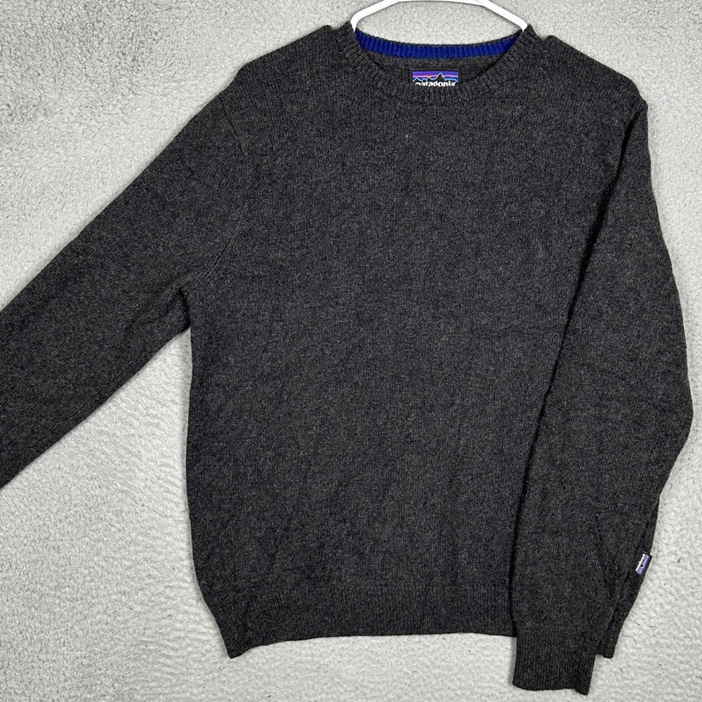 Patagonia Sweater Mens Medium Crew Neck Charcoal Grey Knit Cashmere Wool Blend
